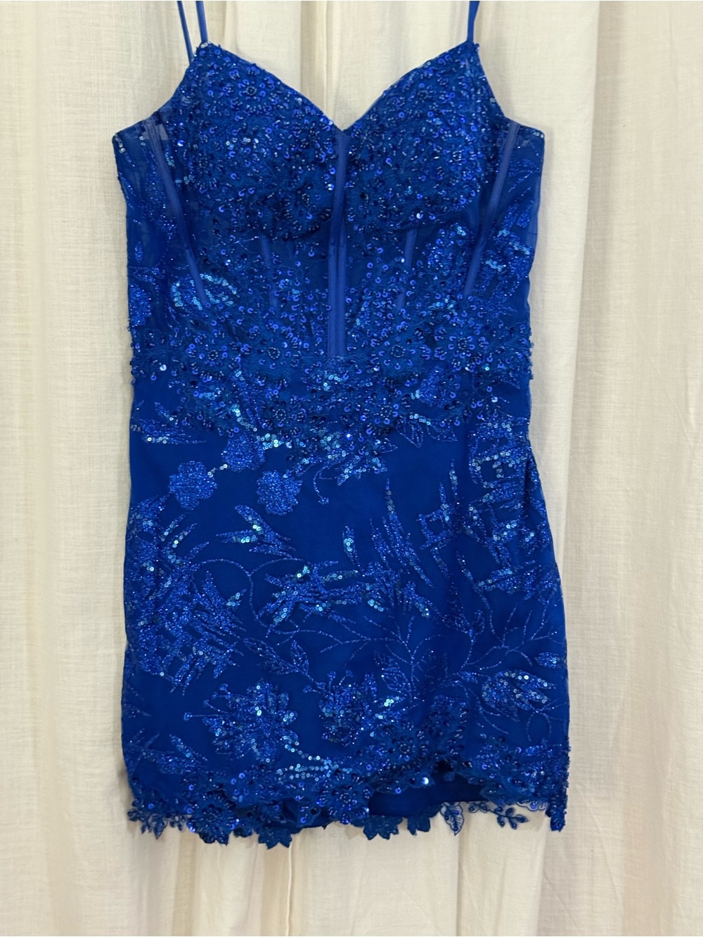 Amelia Couture Royal Blue Sequin Beaded Corset Mini Formal Dress Size 8